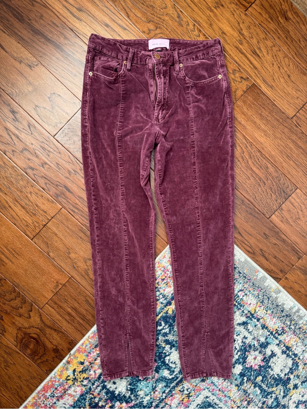 Dear John Velvet Skinny Jeans Women’s 27 Purple Plum Ankle Slit Stretch Pants